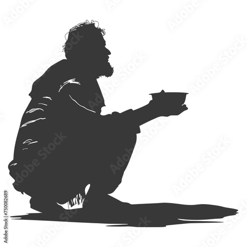 Silhouette beggar black color only full body