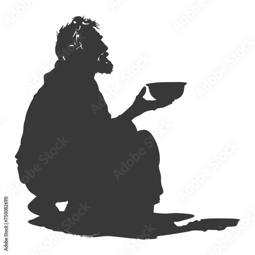 Silhouette beggar black color only full body