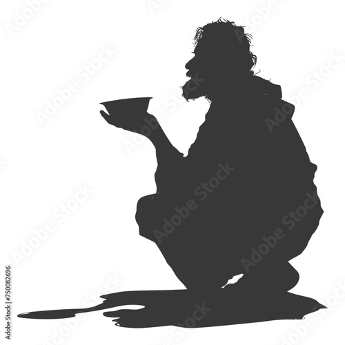 Silhouette beggar black color only full body