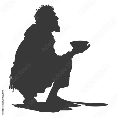 Silhouette beggar black color only full body