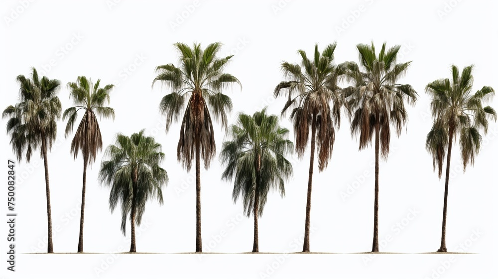 Coconut and palm trees on a white background. Tropical plant and flowers concept. Coconut and palm trees on a white background. Tropical plant and flowers concept.