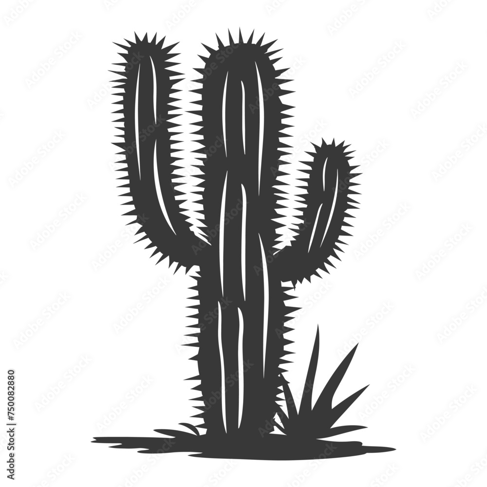 Silhouette cactus plant black color only Silhouette cactus plant black color only