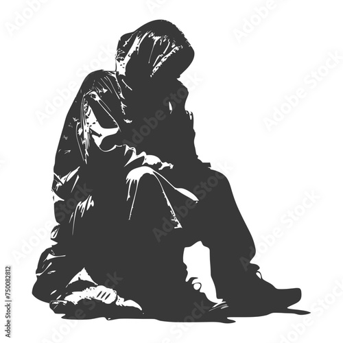 Silhouette beggar black color only full body