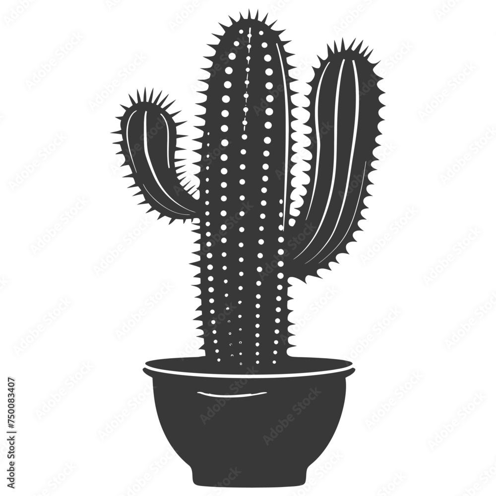 Silhouette cactus plant in the vase black color only Silhouette cactus plant in the vase black color only
