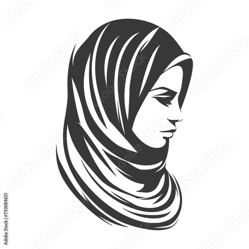 Silhouette women head wearing hijab black color only