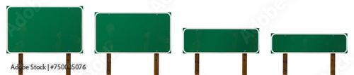 Set of Different Sized Blank Green Road Signs Isolated on a Transparent Background. Transparent PNG.