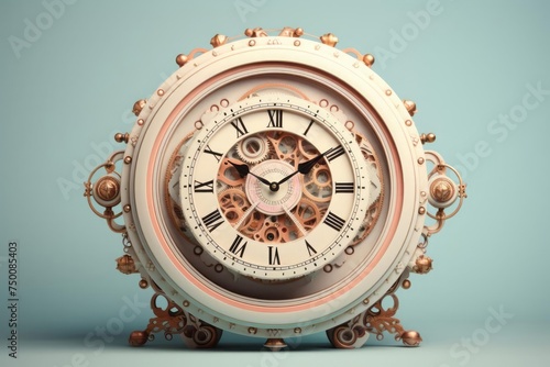 Antique clock mechanism on pastel background