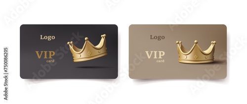 Golden and platinum VIP card template with 3d render modern golden crown