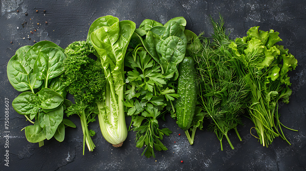 Baby greens such as spinach, lettuce, dill, parsley and chives - obrazy, fototapety, plakaty 