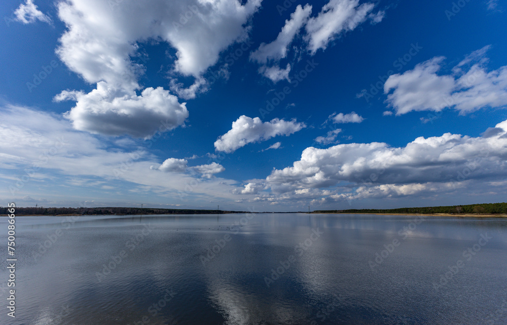 Water reservoir in Poraj in spring on a lake