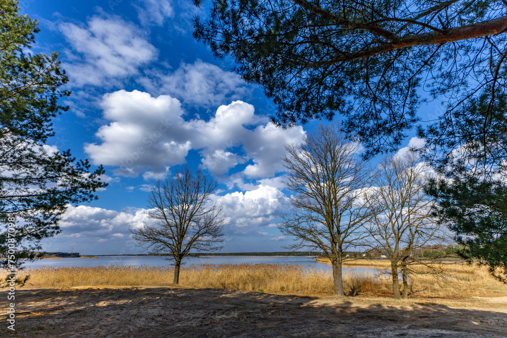Fototapeta premium Water reservoir in Poraj in spring on a lake