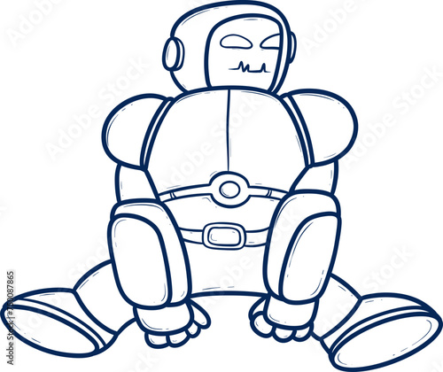 Colorful cartoon robot sitting outline