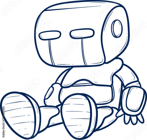Colorful cartoon robot sitting down outline