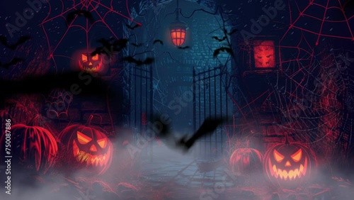 animated halloween night decorative with bat and moon background. seamless looping time-lapse virtual video animation background photo