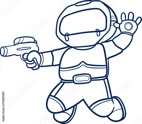 Cartoon robot with a blaster outline