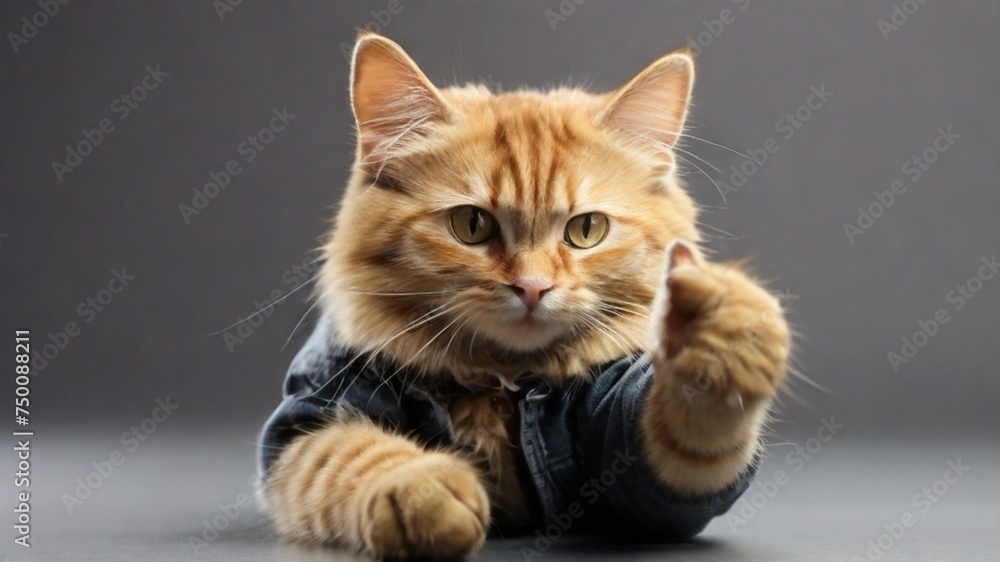 A cat giving a thumbs up isolated on white background

