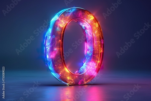 Letter O - colorful glowing outline alphabet symbol on blue lens flare isolated white background background