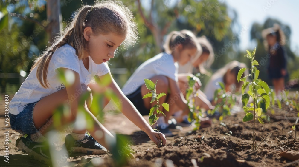 Schoolchildren planting trees