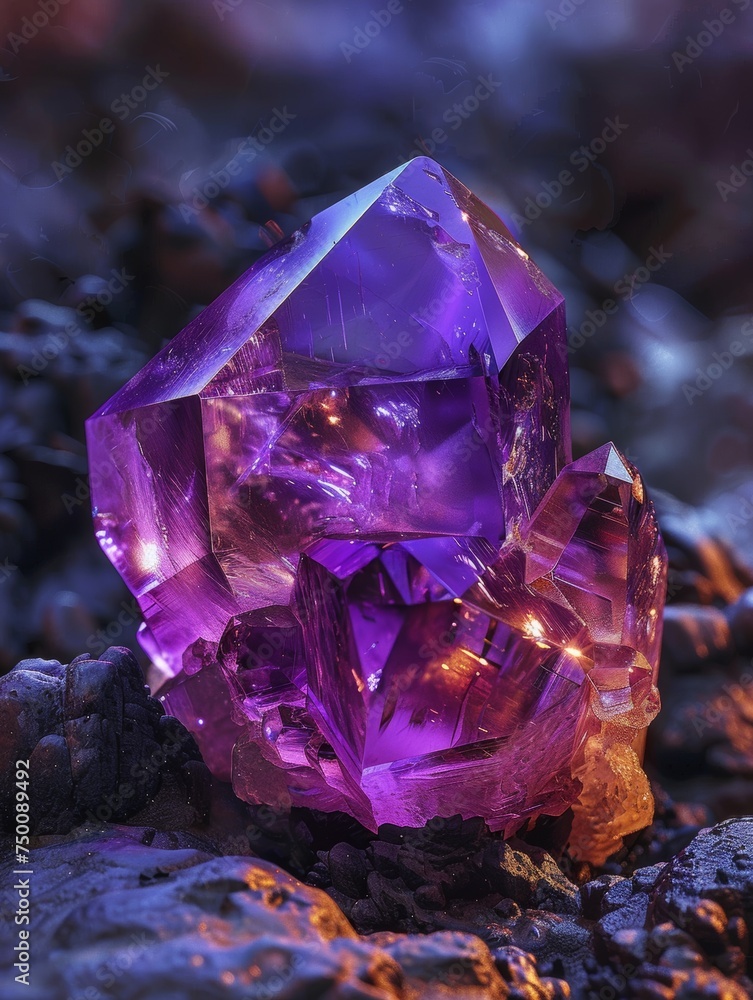 Obraz premium Amethyst cluster, Crystal Stone macro mineral, purple rough amethyst quartz crystals