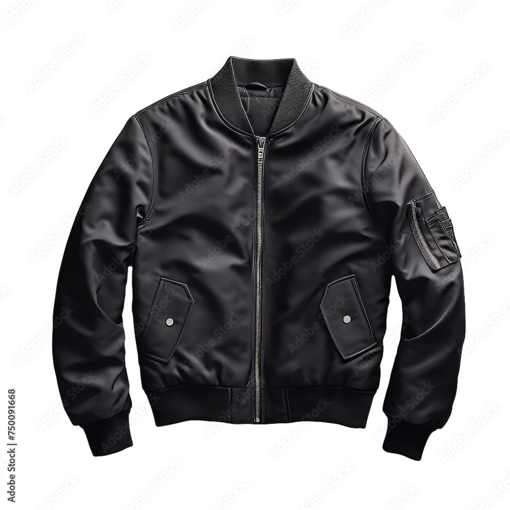 A plain black bomber jacket isolated on transparent background, png A plain black bomber jacket isolated on transparent background, png