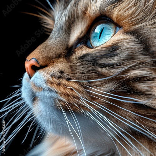 intense majestic close-up of a cat's vibrant blue eye and detailed whiskers