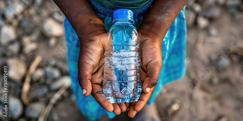 A pair of hands holding a clear plastic water bottle, symbolizing the importance of clean drinking water and sustainability.