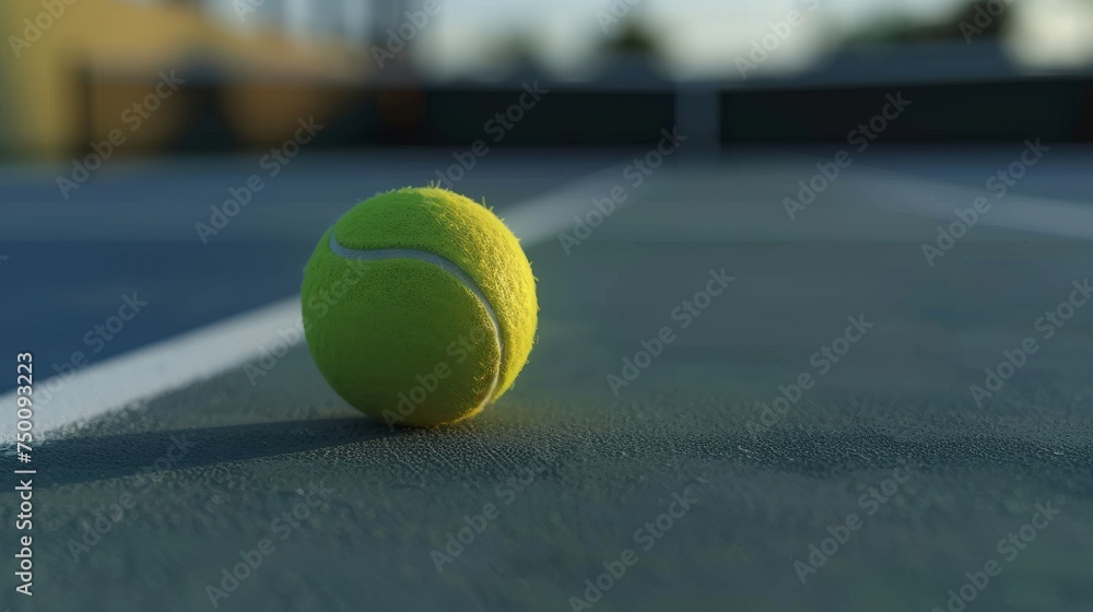  tennis ball is floating on a tennis court with an overhead