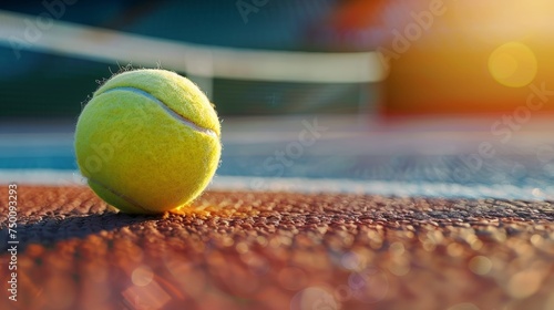 A tennis ball rolls on a tennis court with on top.  © supachai