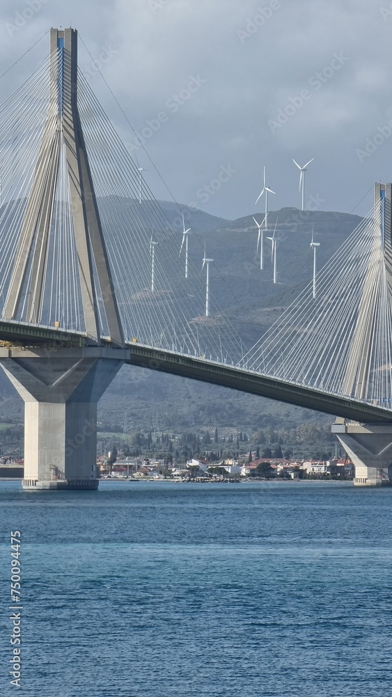 Fototapeta premium bridge of rio antirio in patra greece energy turbines elecctricity