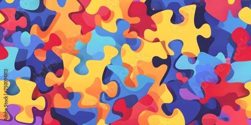 World Autism Awareness Day,a flat illustration style banner consisting of colorful puzzles,a place for text,concepts of inclusivity, diversity, awareness and help,