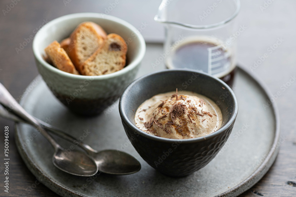 Italian affogato, ice cream and coffee, selective focus Italian affogato, ice cream and coffee, selective focus
