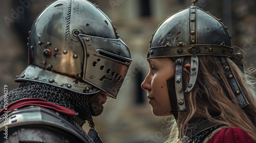 Man and Woman Knights Face to Face