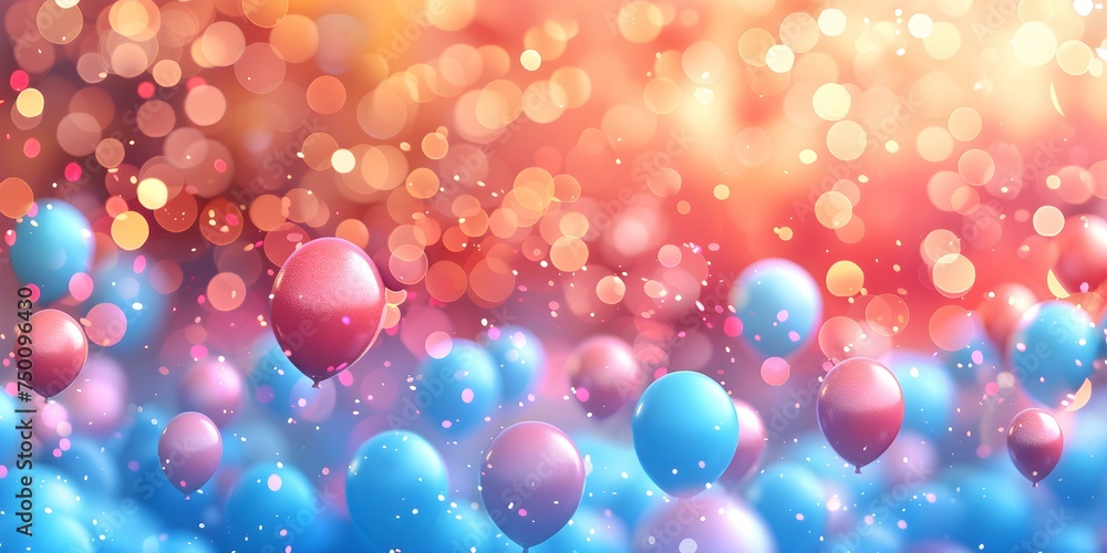 Colorful Balloons Floating Above a Festive Celebration with Blurred Background and Space for Text. Concept Colorful Balloons, Festive Celebration, Blurred Background, Space for Text
