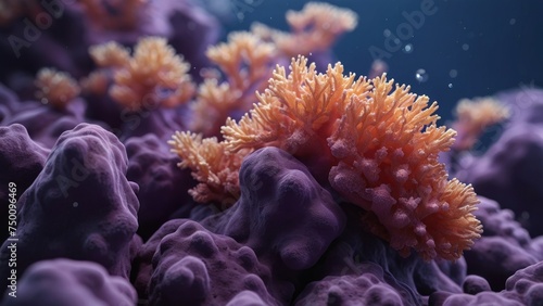 Macro close-up of minimalistic beautiful natural purple corals  3d render illustration style. Wallpaper coral texture under water. Marine exotic abstract background.