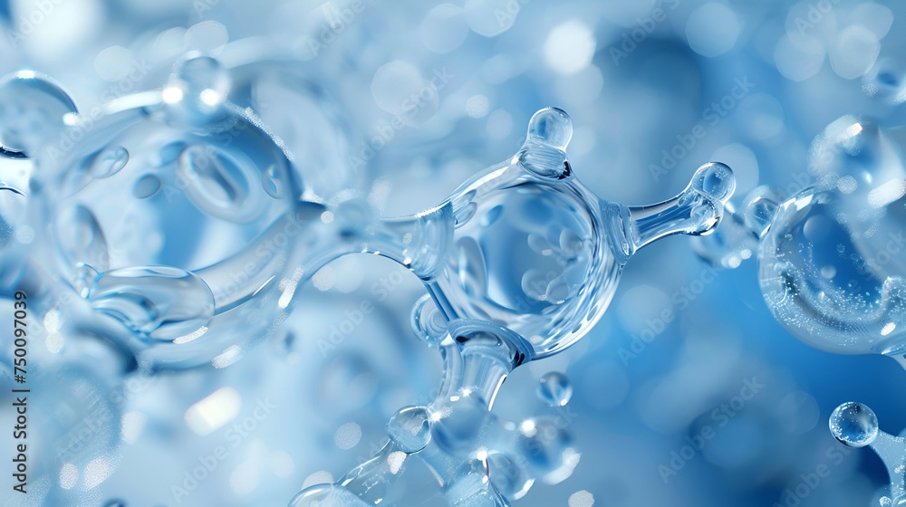 Liquid bubble, a molecule inside a liquid bubble against a background of splashing water DNA ,Molecule structure on blue background. 3d illustration. Abstract background ,3d illustration of molecule Liquid bubble, a molecule inside a liquid bubble against a background of splashing water DNA ,Molecule structure on blue background. 3d illustration. Abstract background ,3d illustration of molecule