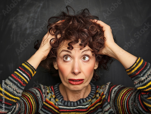 concetto di problemi in menopausa per le donne mature, volto di donna preoccpato per i roblemi della menopausa photo