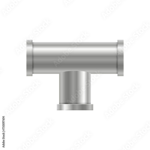 Part of plumbing metal pipe in T-shape. PVC pipe for sewerage, water supply systems, industrial and construction. Single T-shape part of plumbing pipe, plastic pipe fitting.