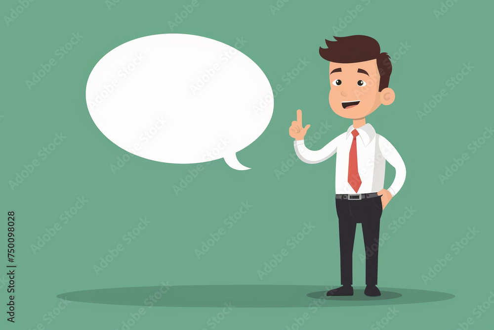 Illustration of a smiling cartoon businessman with an empty speech bubble, ready to present an idea. Illustration of a smiling cartoon businessman with an empty speech bubble, ready to present an idea.