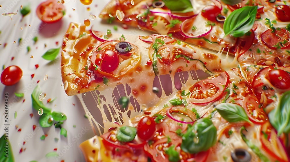 cheese pull perfection: a tantalizing close-up of a freshly baked pizza slice cheese pull perfection: a tantalizing close-up of a freshly baked pizza slice