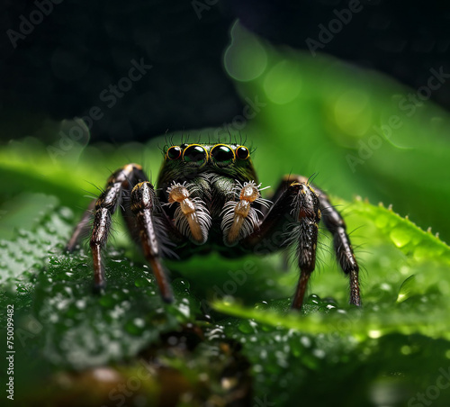 spider, green background, drops, spider web