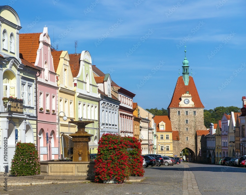 Domazlice town square and city gate Domazlice town square and city gate