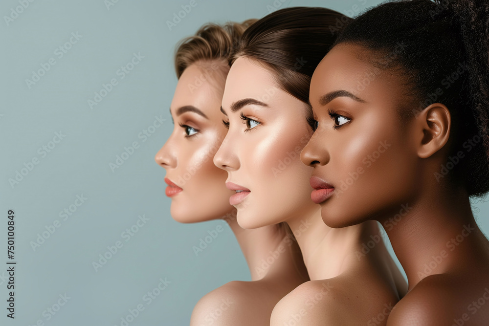 Beautiful women portrait studio shot on clear and clean background. Young females multi-race look attractive and healthy posing model. Beautiful women portrait studio shot on clear and clean background. Young females multi-race look attractive and healthy posing model.
