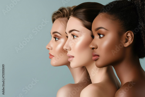 Beautiful women portrait studio shot on clear and clean background. Young females multi-race look attractive and healthy posing model.