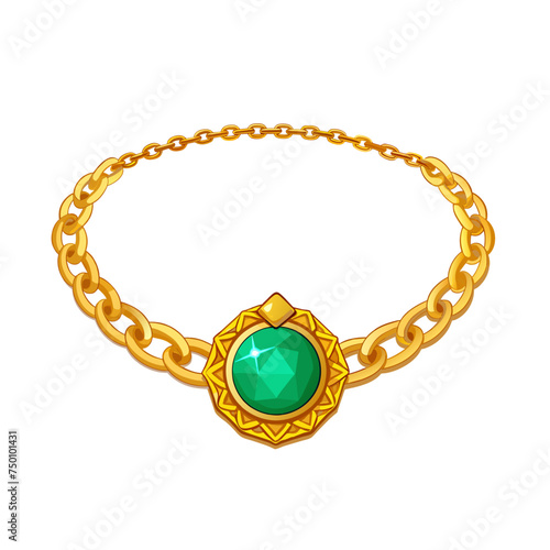 beautiful golden necklace with emerald gemstone