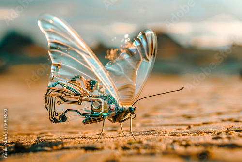 Robot papillon avec ailes translucides