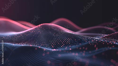 3d rendered colorful neon waves ,An abstract image of a wave pattern with dots and lines,Light dots background. Colored music wave. Digital technology backgroup. Big data code 
