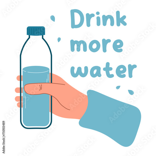 Drink more water. vector illustration. Cartoon water bottles. Healthy life
