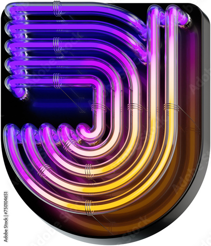 3d rendered bold letter J made of colorful gradient glowing neon tubes (ID: 750104651)