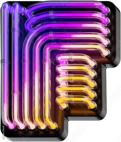 3d rendered bold letter F made of colorful gradient glowing neon tubes (ID: 750104665)