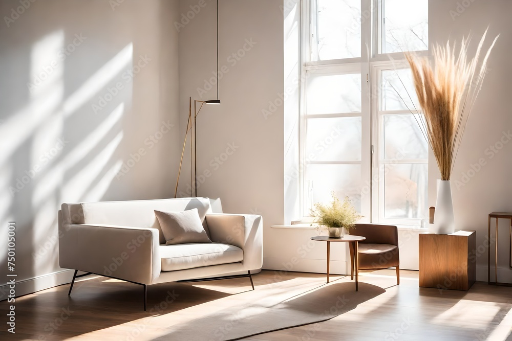 modern living room with sofa, A plush and inviting armchair sits gracefully in the corner of an empty room, bathed in the soft morning light filtering through the windows modern living room with sofa, A plush and inviting armchair sits gracefully in the corner of an empty room, bathed in the soft morning light filtering through the windows